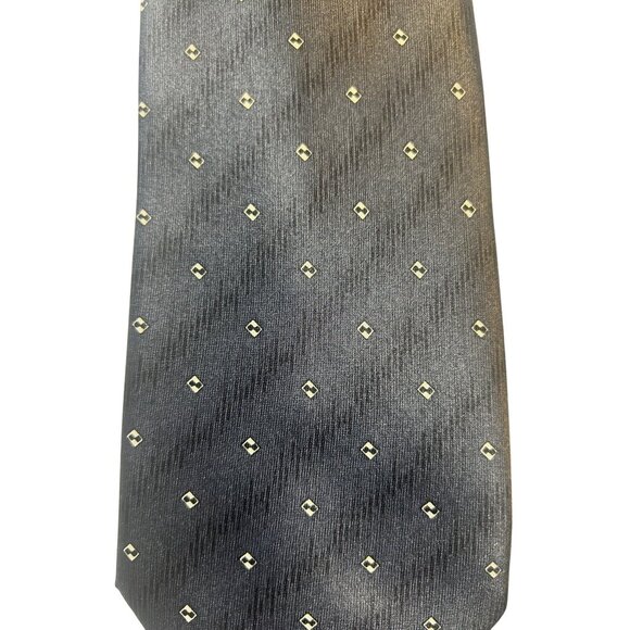 Drussel Hand Made Men's Tie Navy Blue with White Diamond Pattern 100% Polyester - Picture 6 of 6